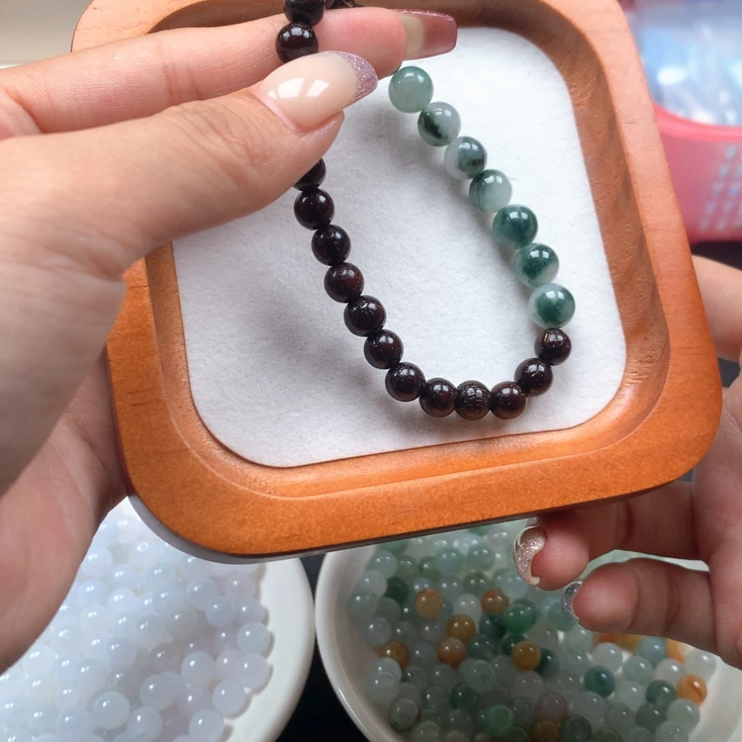 未镶嵌手链翡翠翡翠圆珠7.7飘花