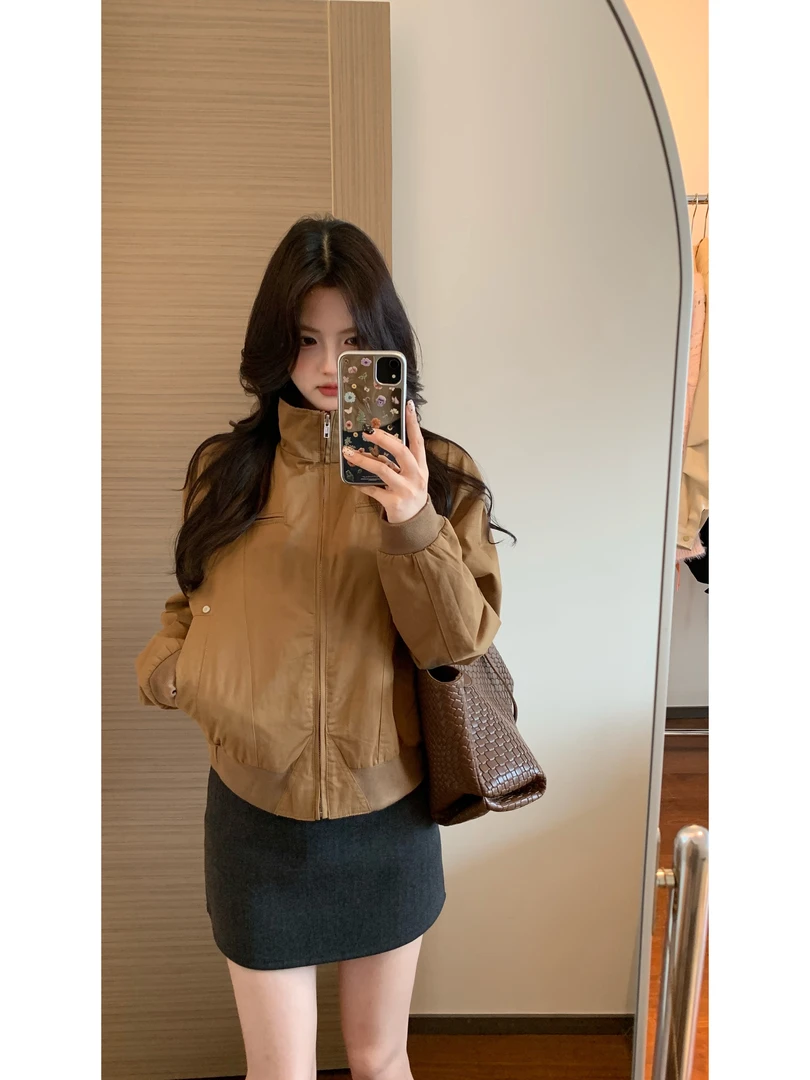 【肉肉】bf盐系立领格子拼接夹克外套女2025新款小个子秋季宽松外搭