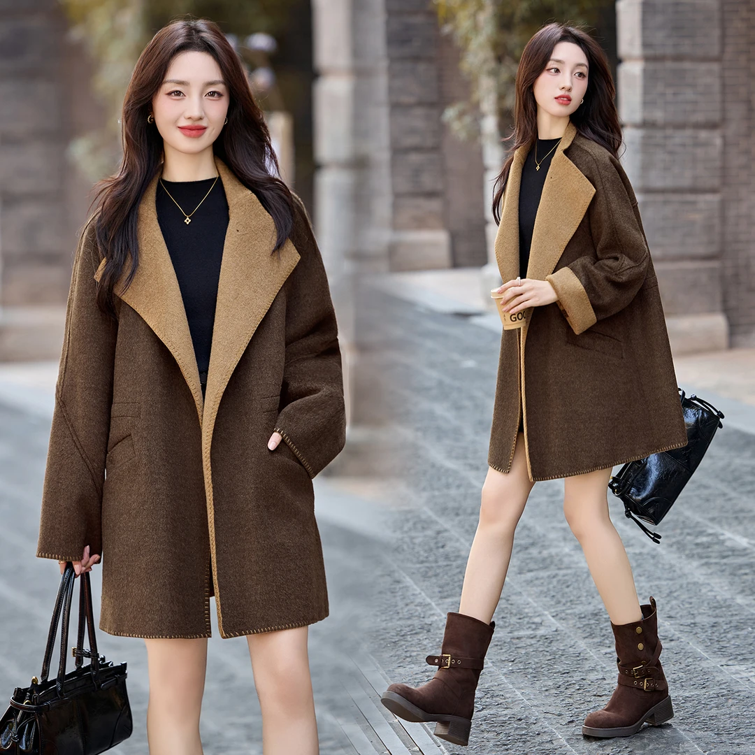 咖色西装毛呢外套女2025年秋冬新款高级感复古超好看气质呢子大衣
