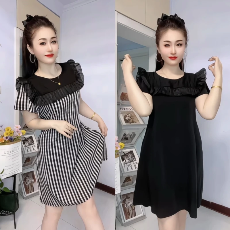 气质时尚格子连衣裙夏季洋气荷叶边短袖减龄温柔风裙子