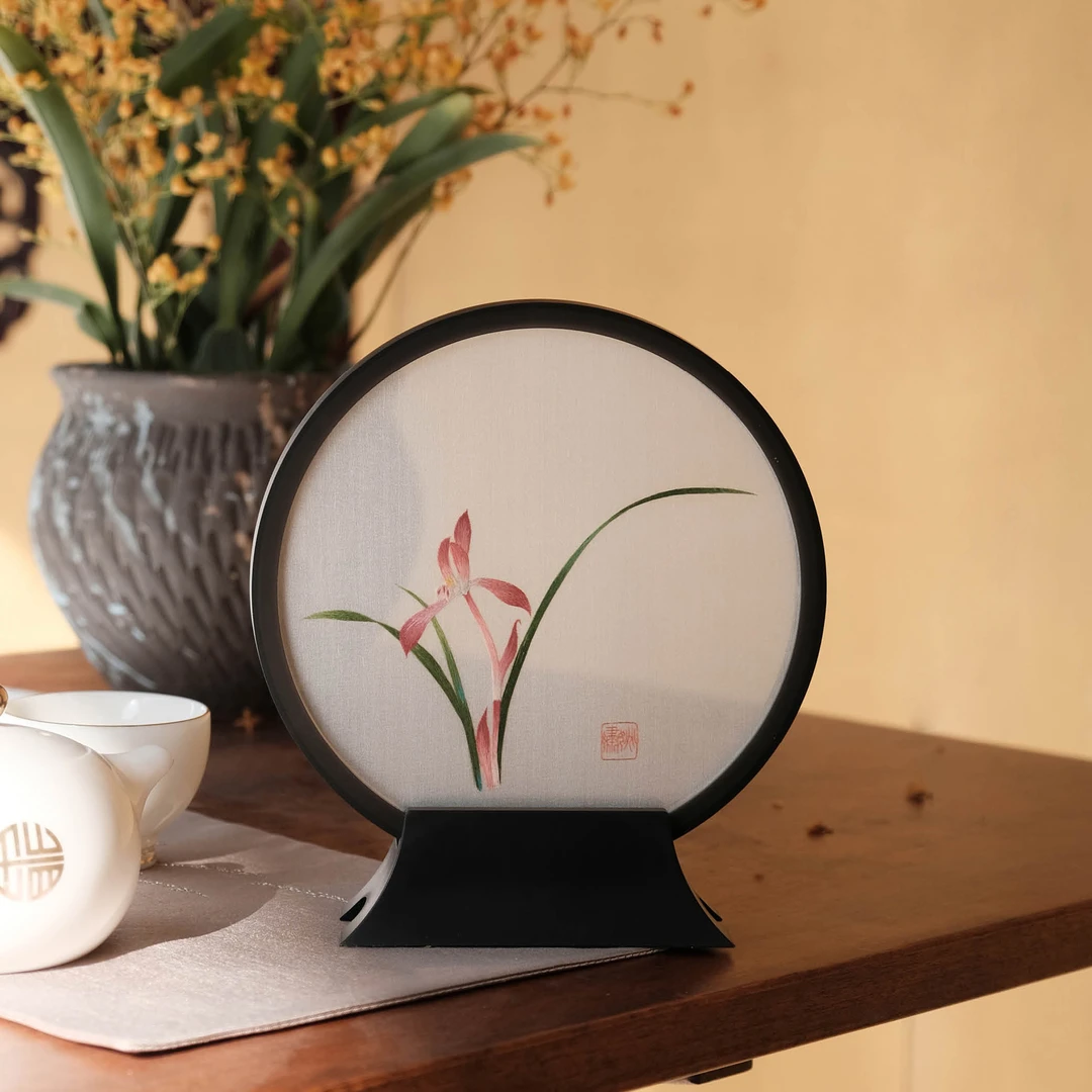 《四时风雅-春兰映月》双面绣摆件 手工苏绣 非遗传承