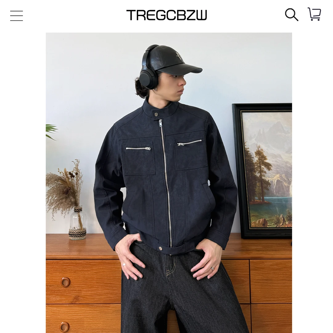 CBZW柔软水洗PU皮衣外套男2025秋冬哈灵顿立领街头痞帅工装夹克潮