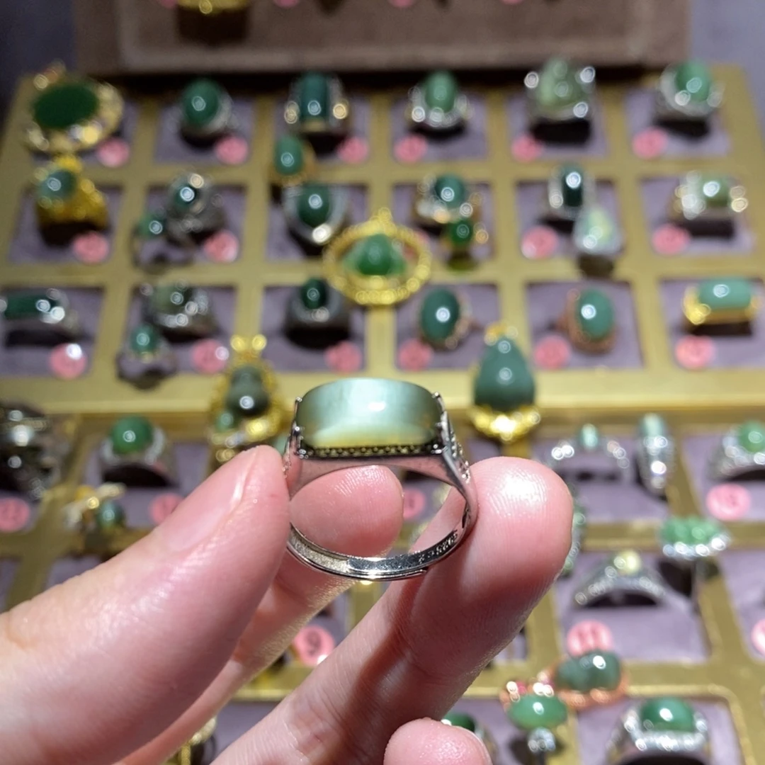 和田玉（碧玉）银S925镶嵌戒指
