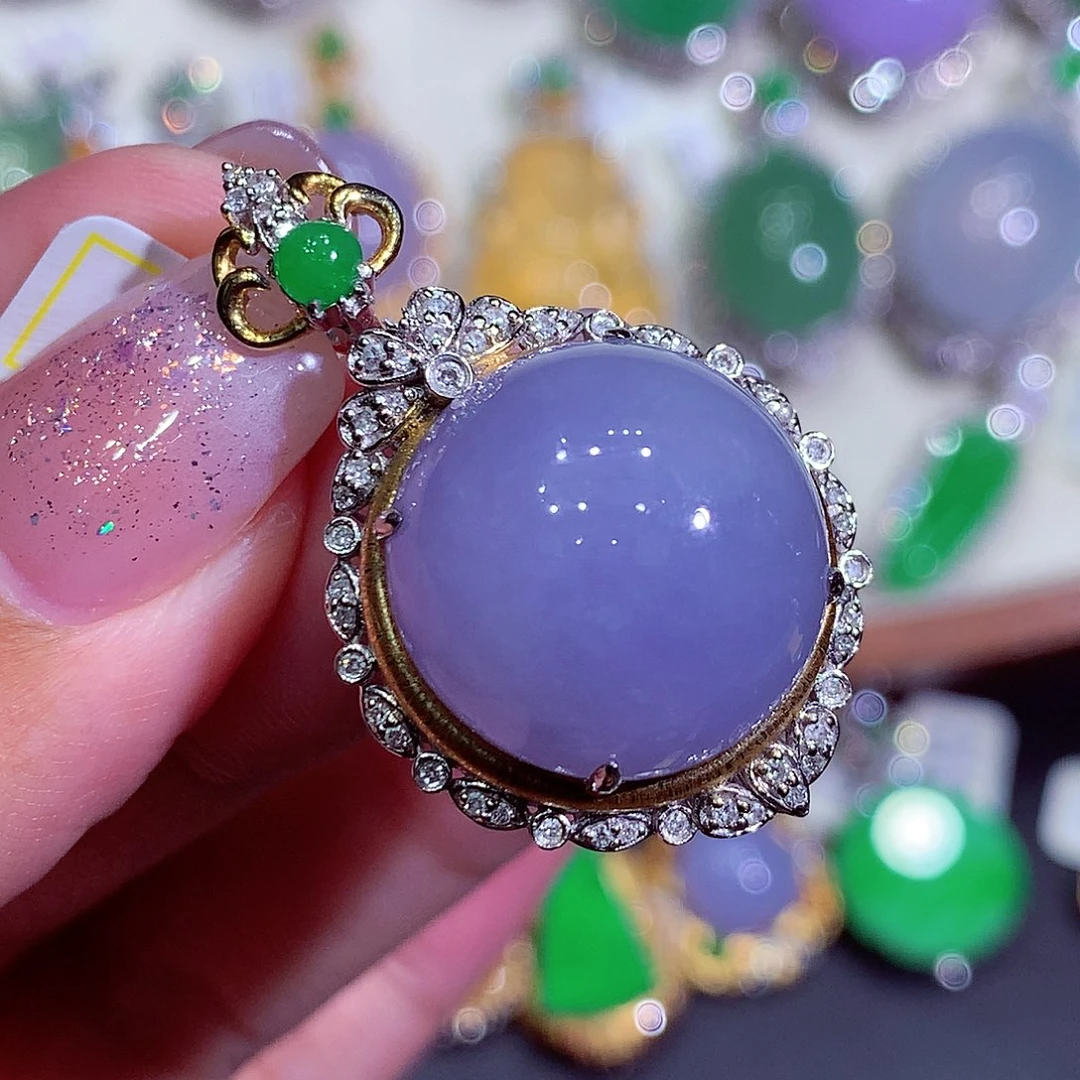 翡翠18K金镶嵌吊坠(不含链)