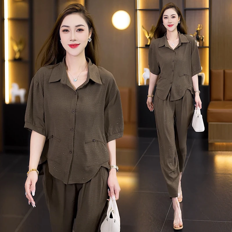 2025夏季新款大码女装洋气套装时尚休闲宽松显瘦减龄舒适两件套