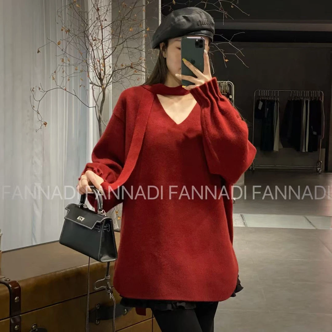FANNADI【上衣】浣熊绒+羊毛轻奢设计感慵懒飘带小衫 JS 7-21136