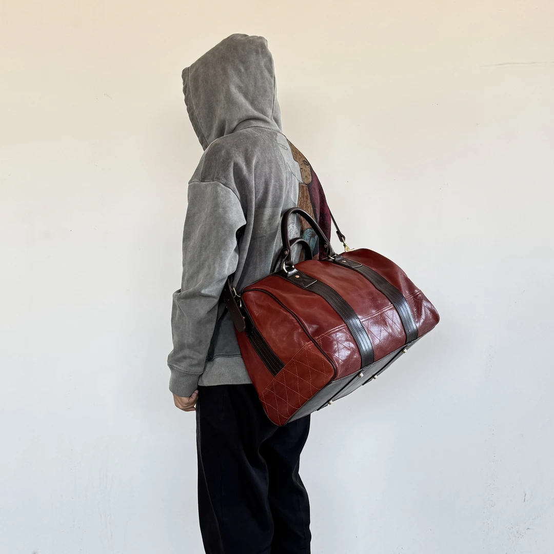 复古真皮旅行包休闲运动健身包通勤单肩大斜挎包手提手拎包行李袋