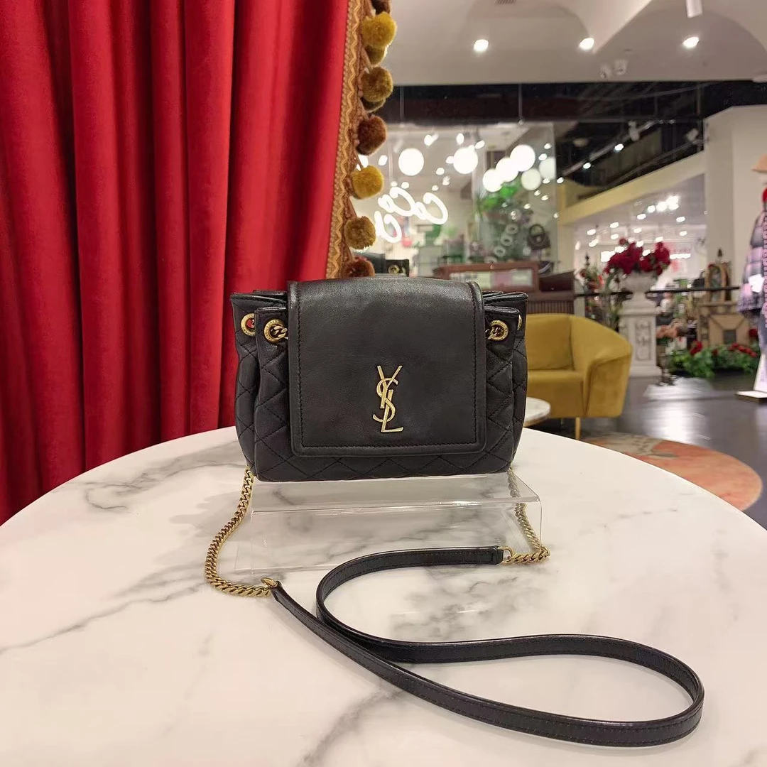 95新 YSL/圣罗兰 GGSnolitamini黑金羊皮单肩包芯片款83833063