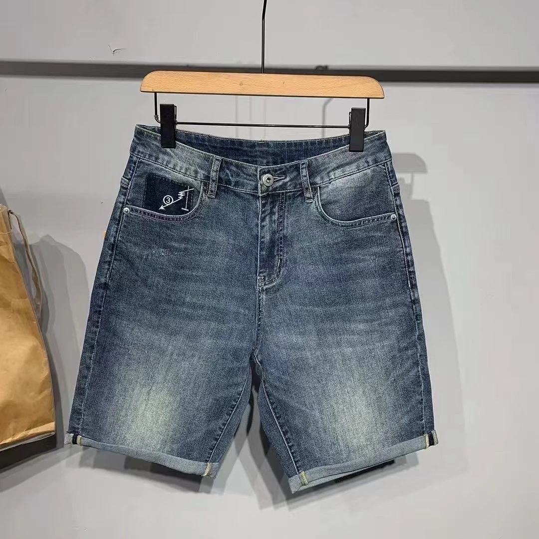 【永浩同款】AGOS723夏季休闲大码时尚蓝色高弹牛仔短裤薄款