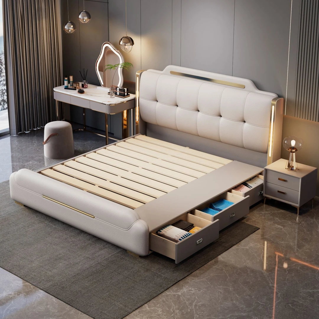 【定制专属链接】带灯款现代轻奢风简约儿童款床大床北欧储物高箱