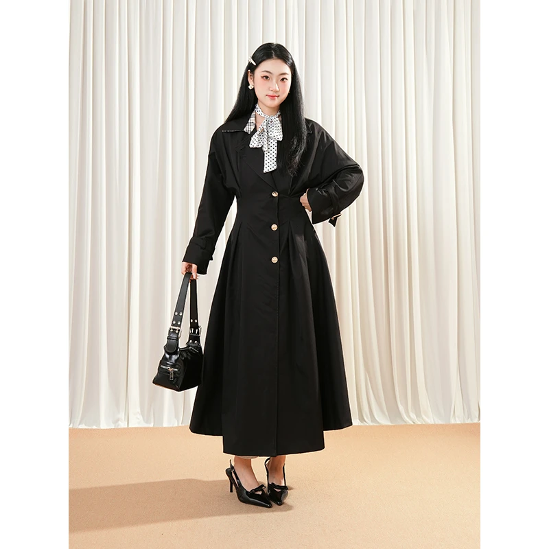 法式英伦气质格纹拼接单排扣风衣外套女25秋季新款小众高级感显瘦