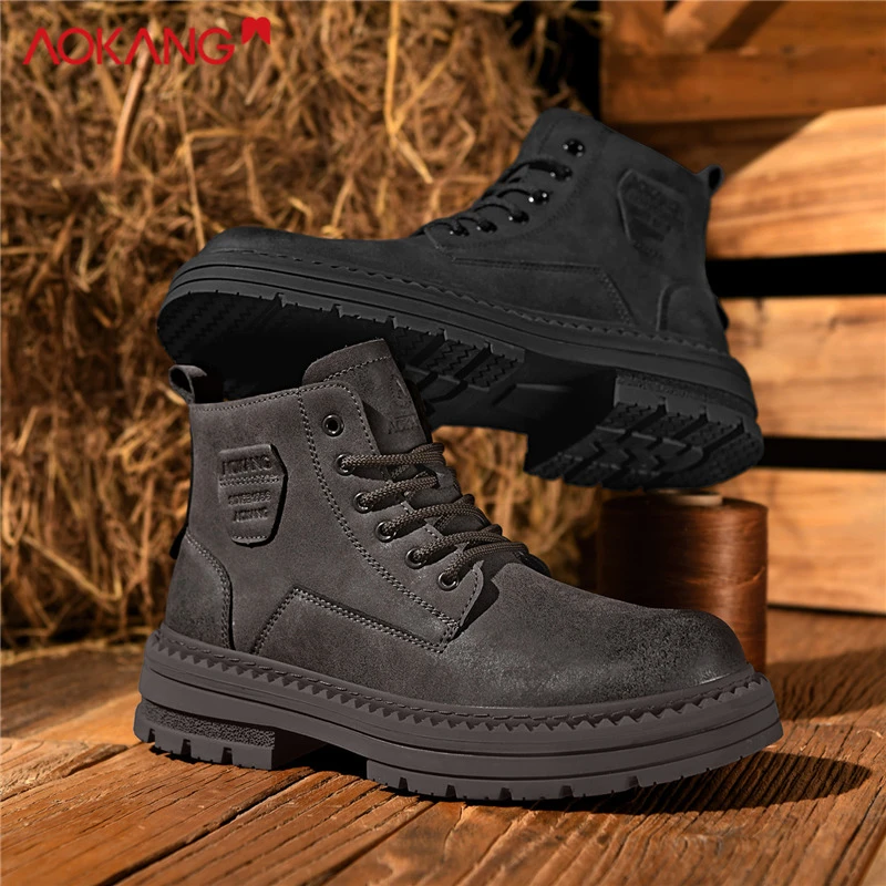 Aokang/奥康奥康2025秋冬男鞋干净感增高英伦高帮拉链休闲马丁靴