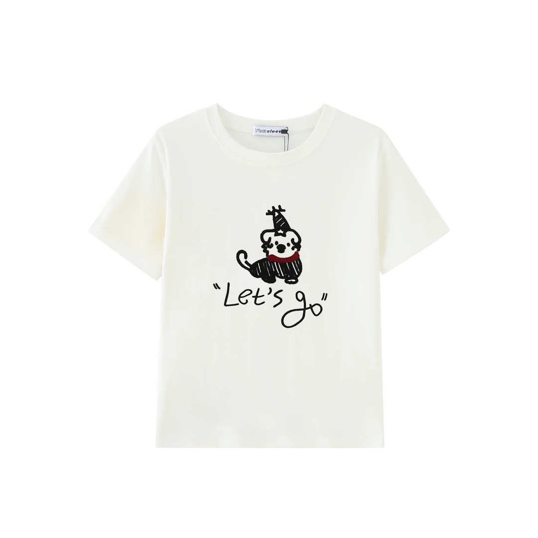 “生日狗”新款夏季卡通刺绣上衣短袖男女同款纯棉休闲T恤X2517