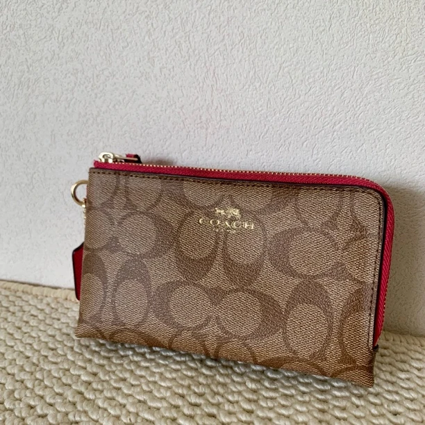 99新 COACH/蔻驰 经典老花皮革手拿包零钱包卡包