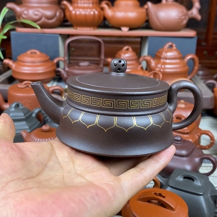 茶壶紫砂禅玉260cc原矿老紫泥描金丝特价