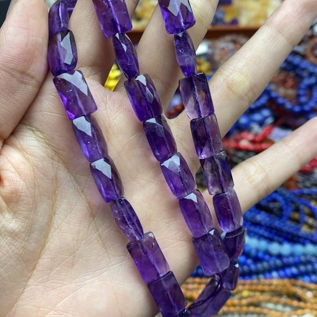 玛瑙/玉髓未镶嵌珠宝半成品一条纯天然巴西紫水晶切面无事牌8×12