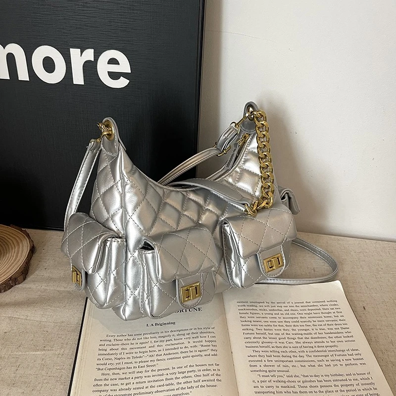 菱格链条包包女2025新款春夏小众设计单肩斜挎包机车包休闲腋下包