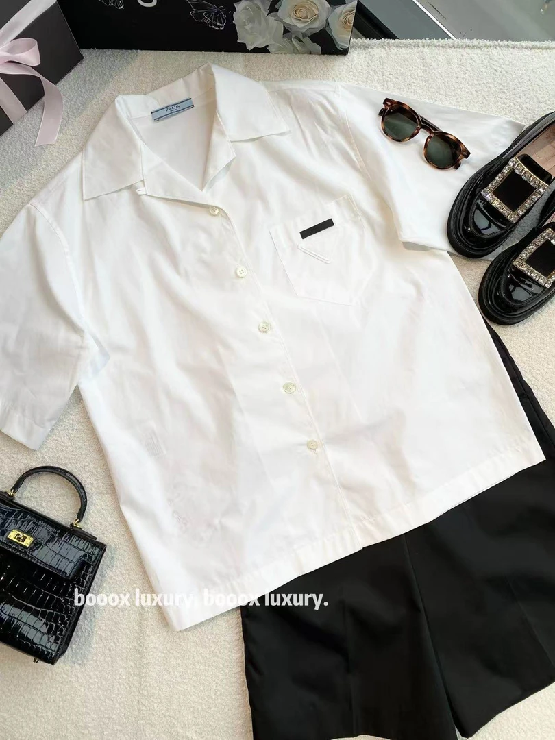 95新 Prada/普拉达  AA3528 棉 白色短袖衬衫 38码