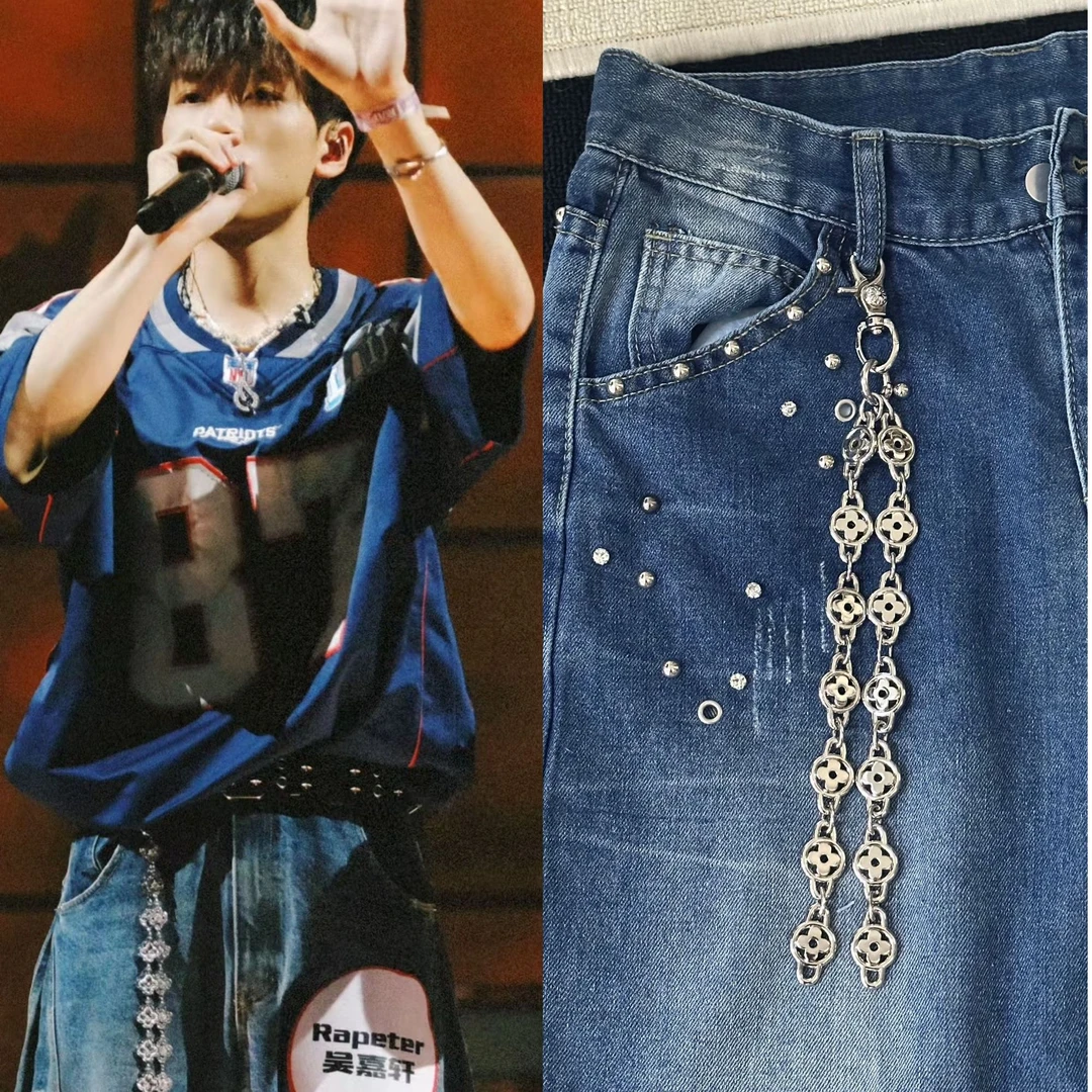 KGSC原创设计重磅金属四叶草拼接裤链cleanfit小众设计感挂件配饰