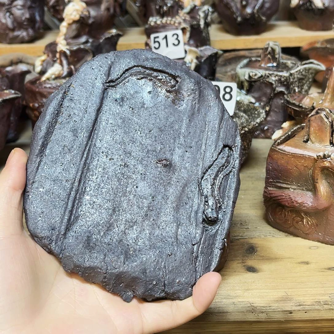 杯柴烧粗陶手捏壶承