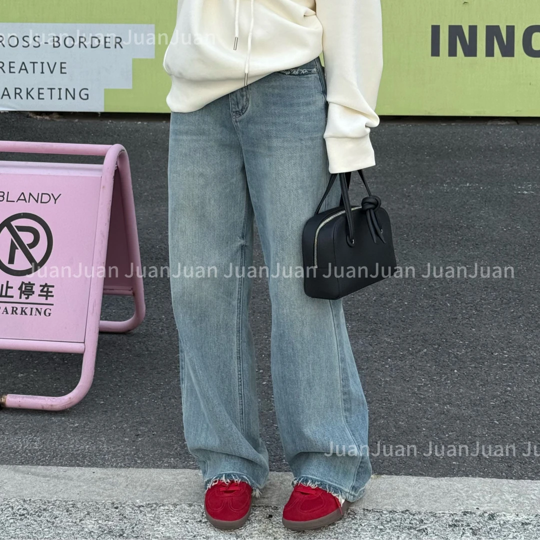 【浅海时光】新款时尚百搭带腰带浅色牛仔裤显瘦高腰休闲春季