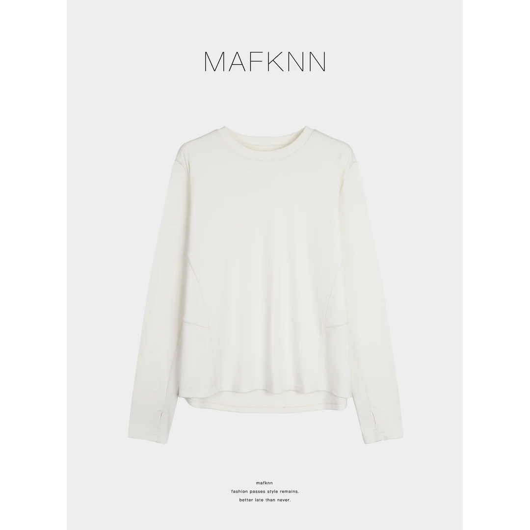 MAFKNN/玛肯时尚休闲简约纯色百搭长袖T恤上衣MK13635