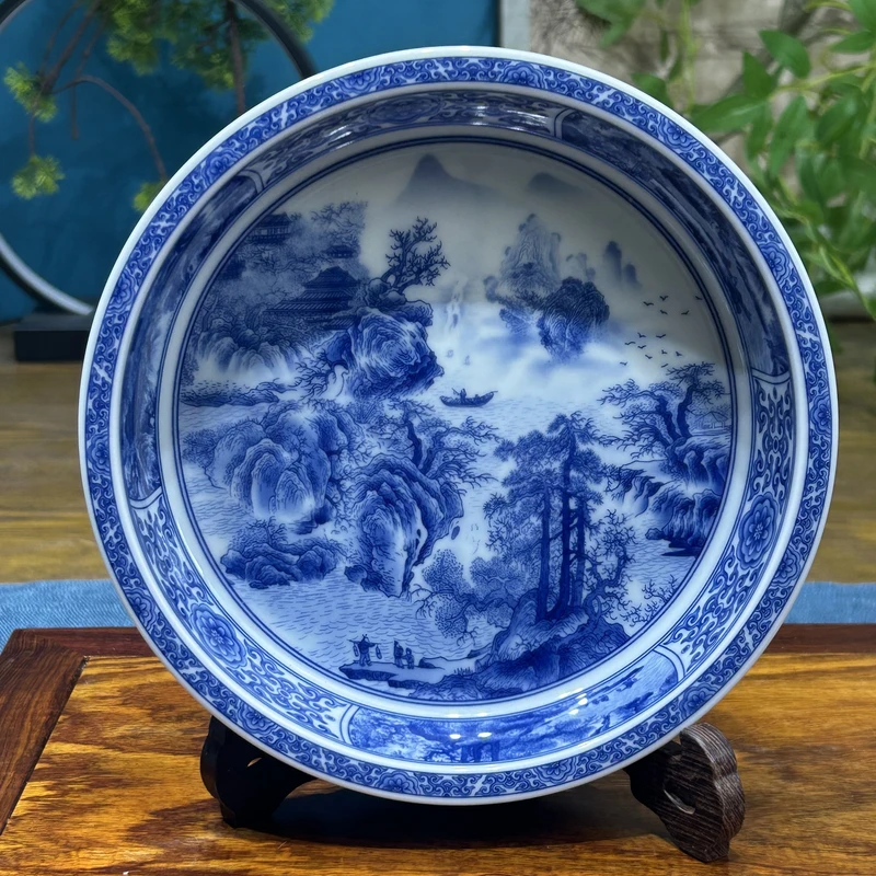 景德镇陶瓷青花山水春山图大壶承盖碗盖置压手杯家用高端茶器