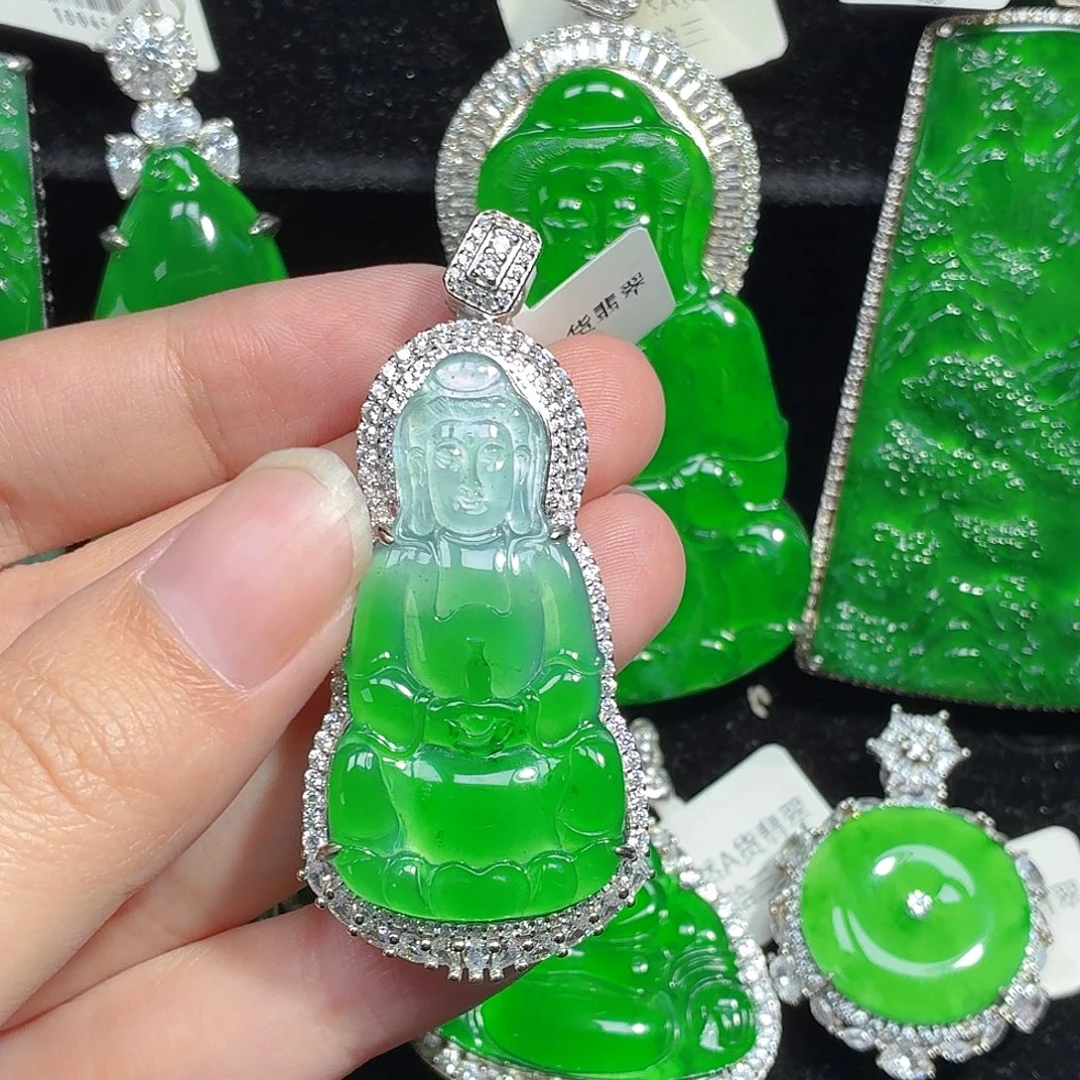 翡翠银S925镶嵌颈饰天然A货翡翠