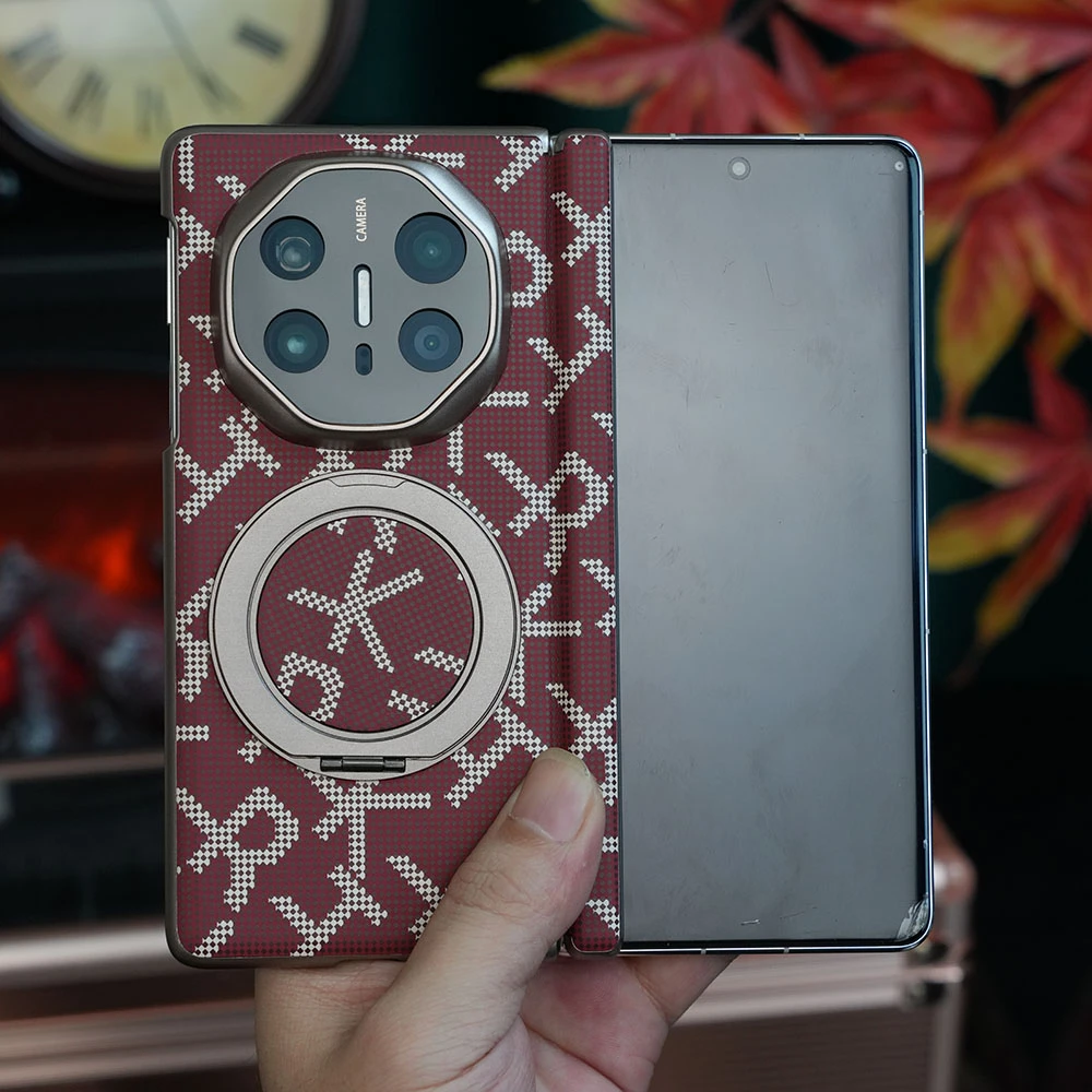 适用华为matex6手机壳保护套凯夫拉纹皮质支架x5双包边高档潮牌