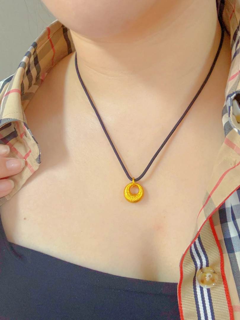 非金属布艺项链 素款黑绳款拉丝小胖福项链毛衣链简约金色古法