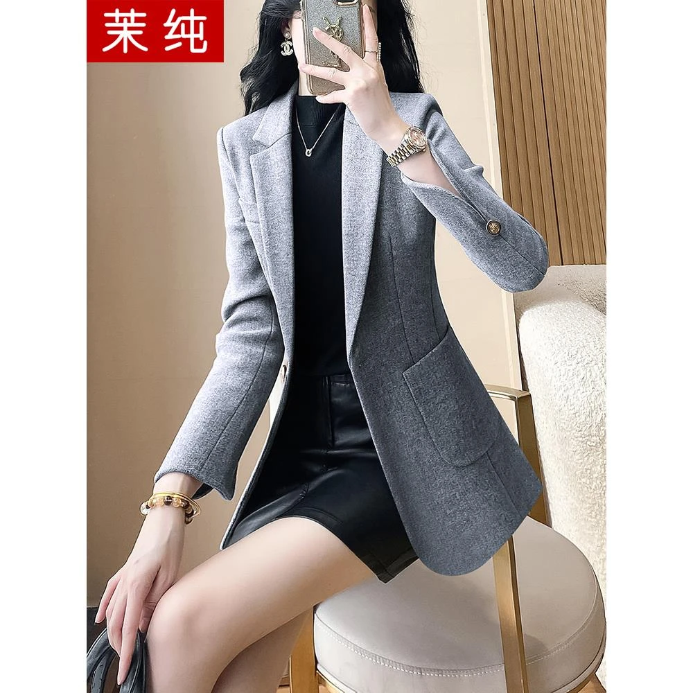 毛呢外套女2026新款灰色韩系收腰高级感小西服小个子加厚呢子上衣
