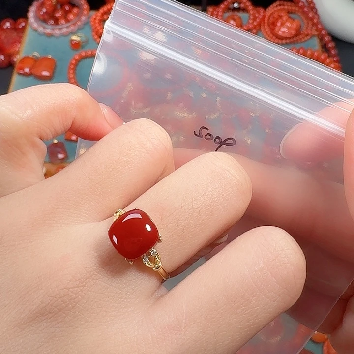 南红玛瑙银S925镶嵌戒指