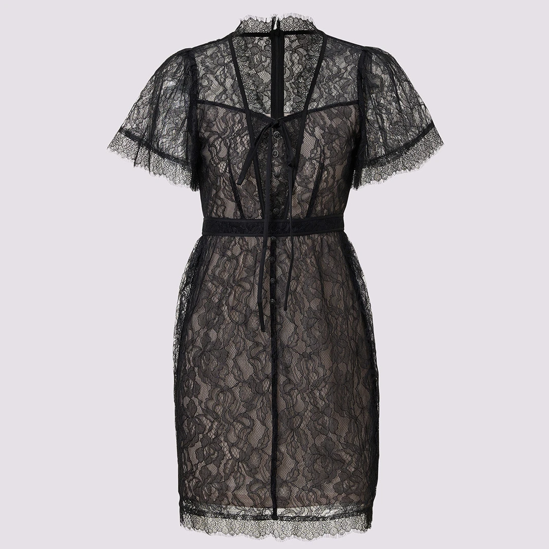 【若谷大大】MAXRIENY法式复古蕾丝边连衣裙约会小黑裙