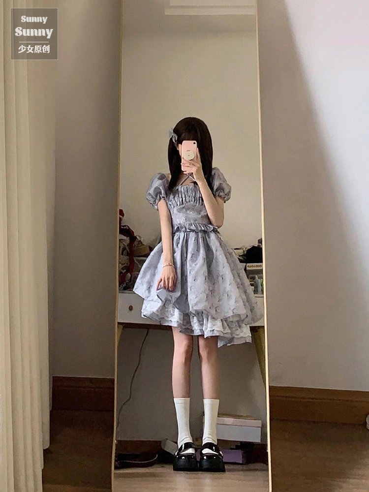 713温柔风甜美气质碎花挂脖泡泡袖上衣女不规则蓬蓬短裙两件套装