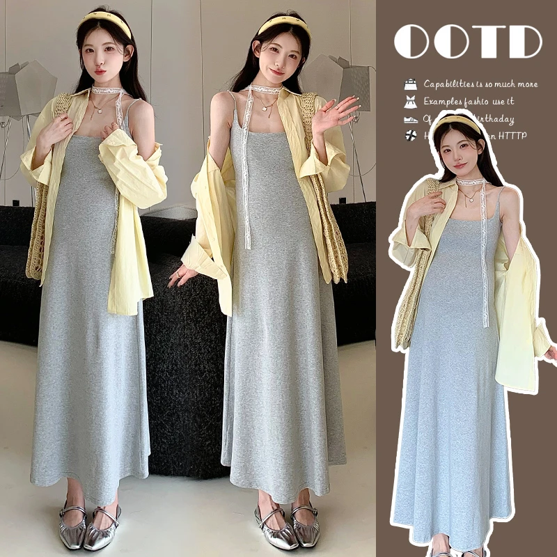 时髦孕妇装夏季新款爆款潮款百搭防晒衬衫弹力舒适高级吊带连衣裙