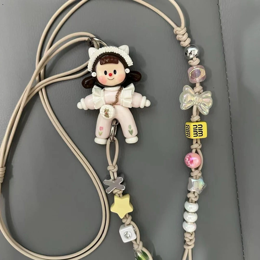劈叉樱花粉多妹可爱纯手工软陶泥手机斜挎绳