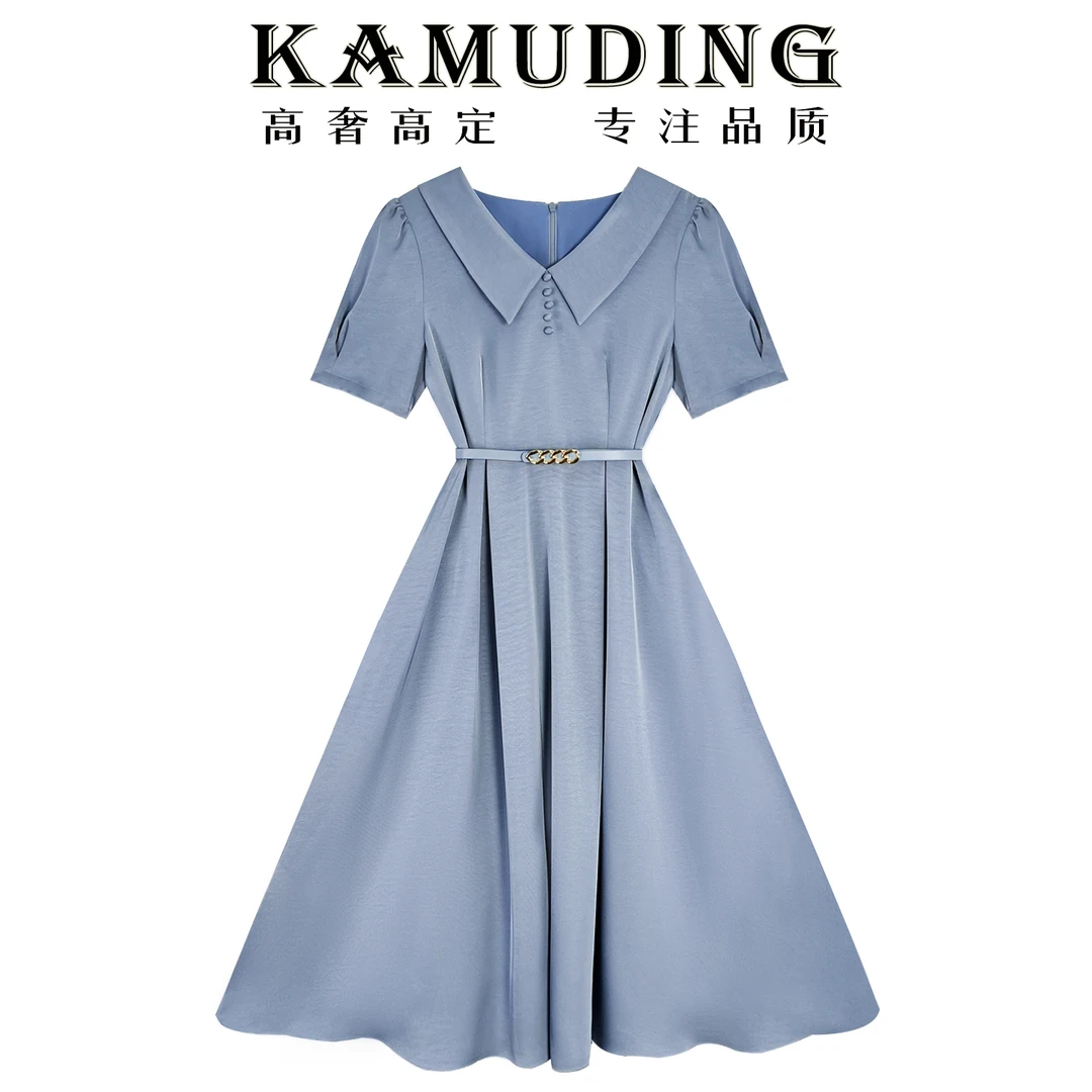 KAMUDING2025夏季新款法式气质小翻领设计感显瘦连衣裙8195