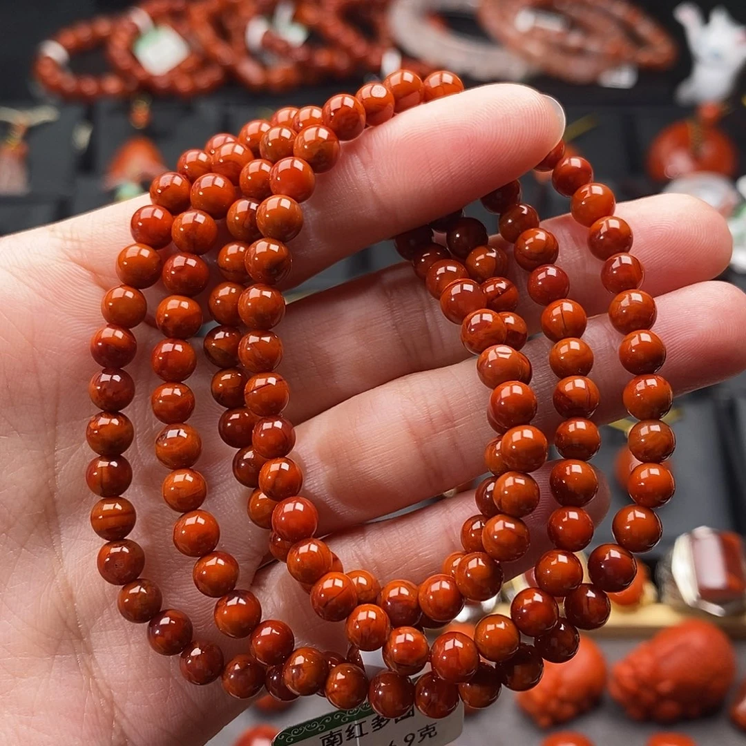 南红玛瑙未镶嵌四川凉山火焰纹多圈5.3mm