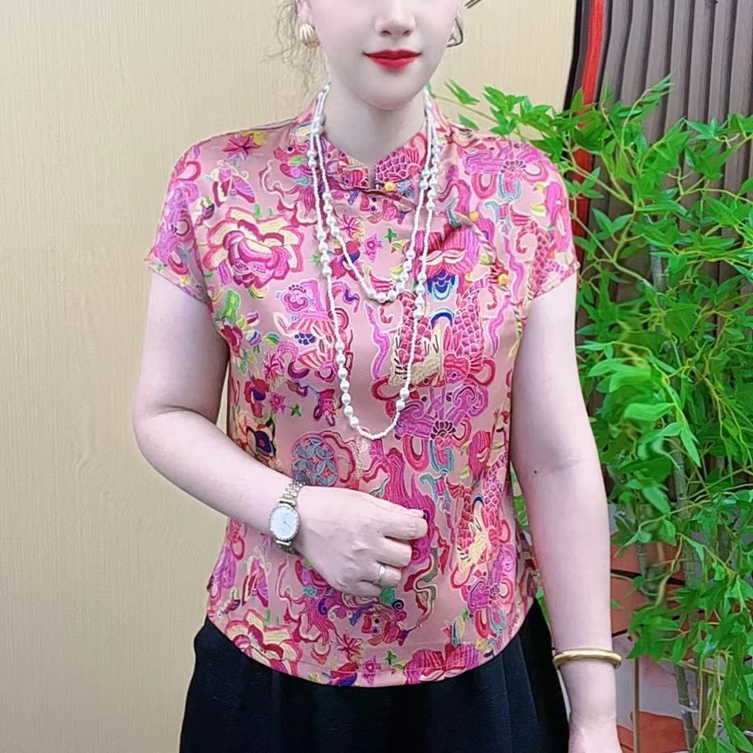 2025夏季新款新中式国风改良唐装短袖衬衫女洋气老钱风上衣显瘦