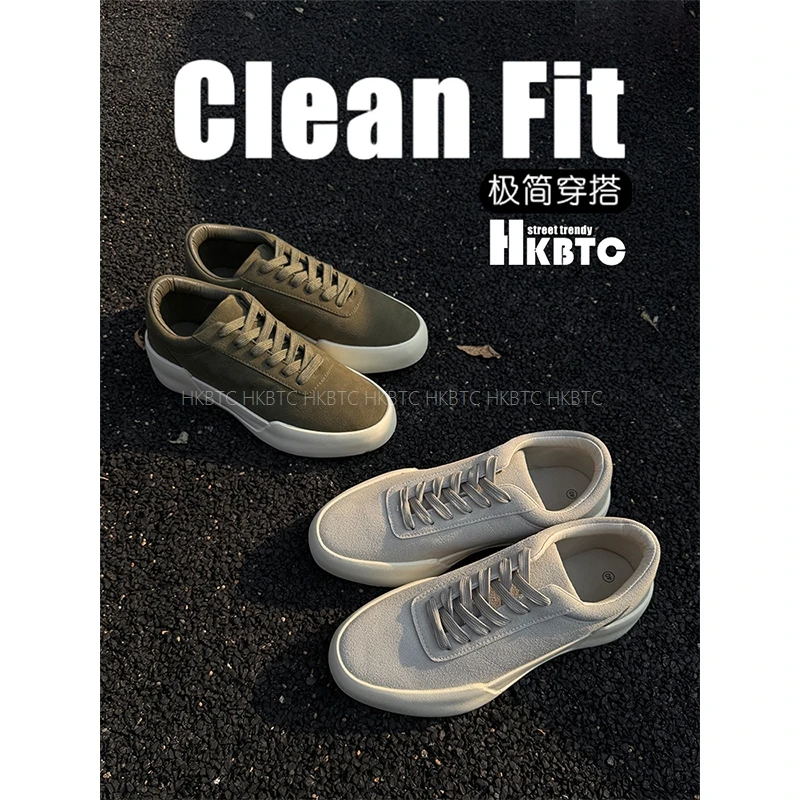 HKBTCstreet trendy 秋季厚底增高板鞋 绒面拼色潮流极简风男潮鞋