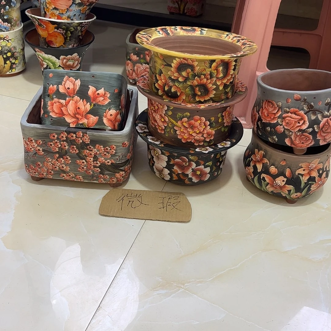 朝***子景德镇炫彩手绘景德镇陶瓷花盆