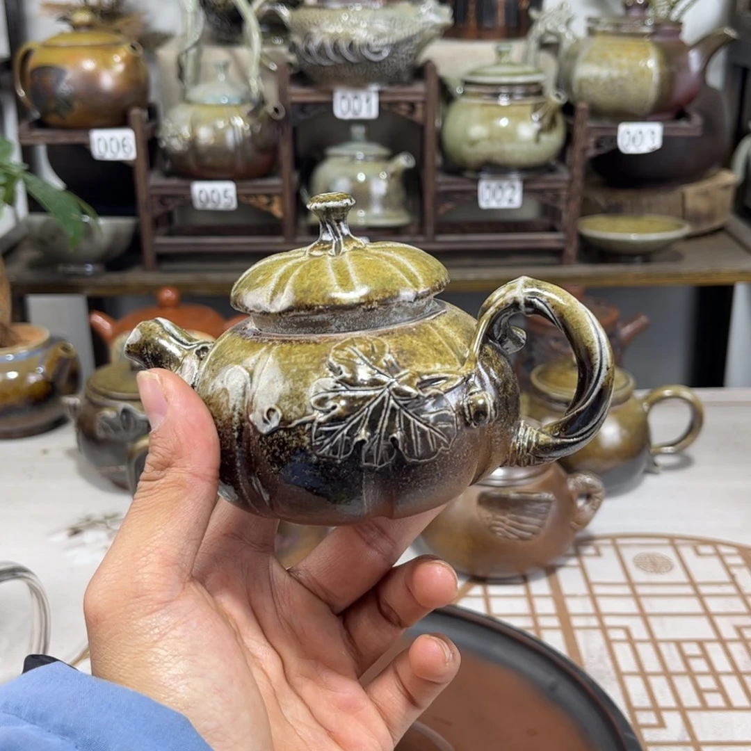 180cc白泥柴烧南瓜壶，古法传承裸坯柴烧