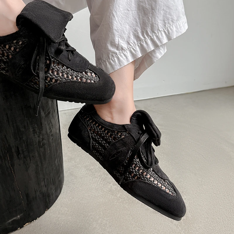 Sheriley77小众百搭黑色复古镂空透气休闲2025春夏夏季透气女鞋