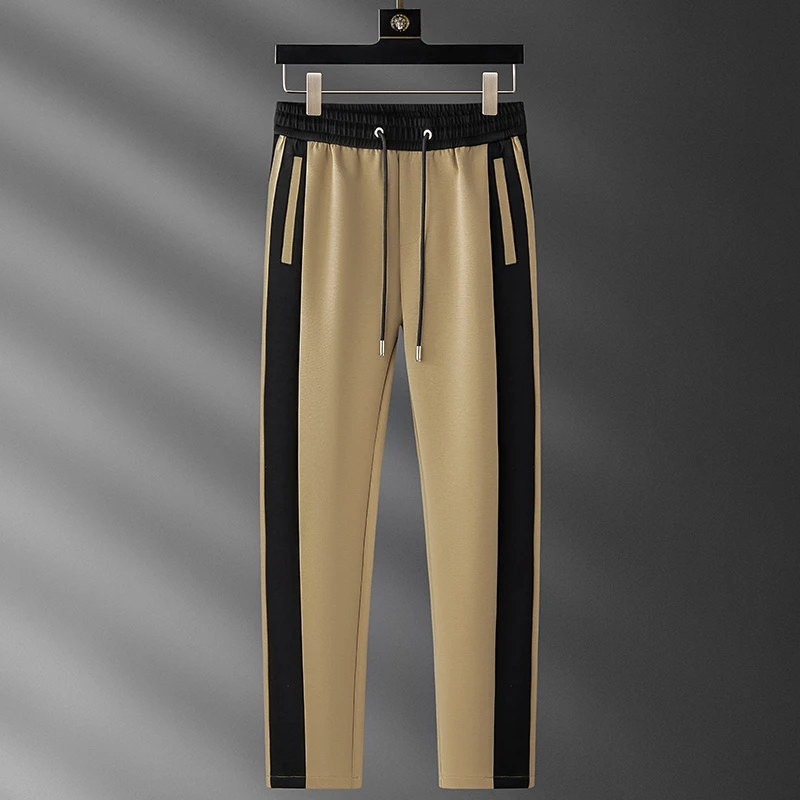 蒙鲁巴恩秋冬简约时尚撞色拼接休闲卫裤男直筒潮流百搭弹力运动裤