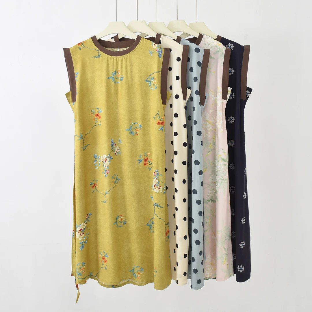 ZH-[韵底小绣]25夏季新款女碎花棉绸显瘦百搭连衣裙K-MF1211