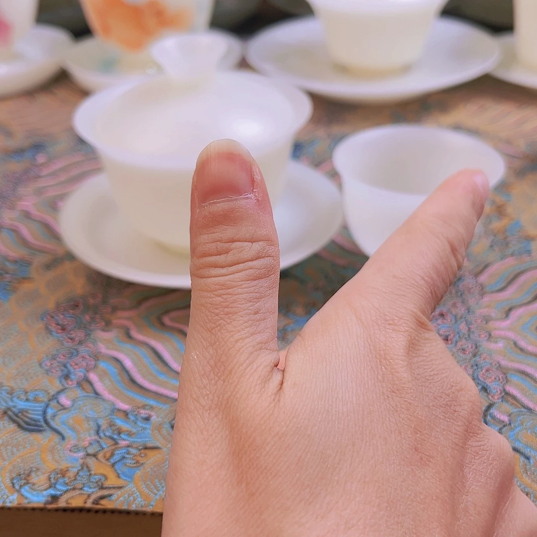 盖碗瓷路*高档皙白玉瓷素烧盖碗加客杯