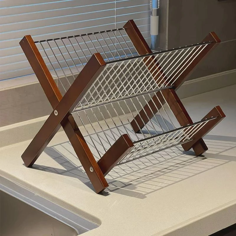 厨房沥水碗碟架中古碗碟不锈钢晾干置物架放碗的架子家用竹制碗架