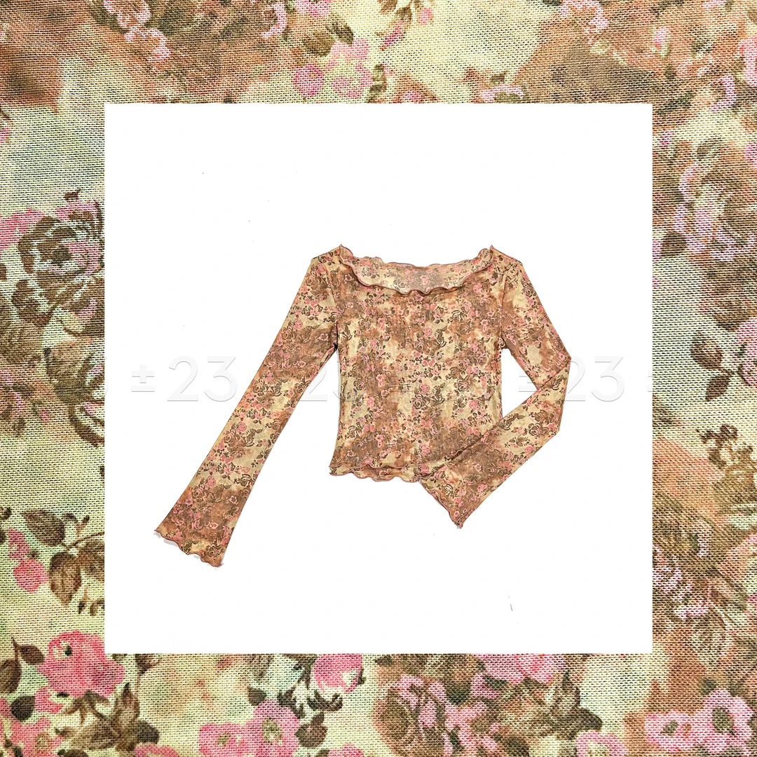 Kenny‘s ±23【花海】SS25003春夏复古一字肩短款碎花长袖网纱