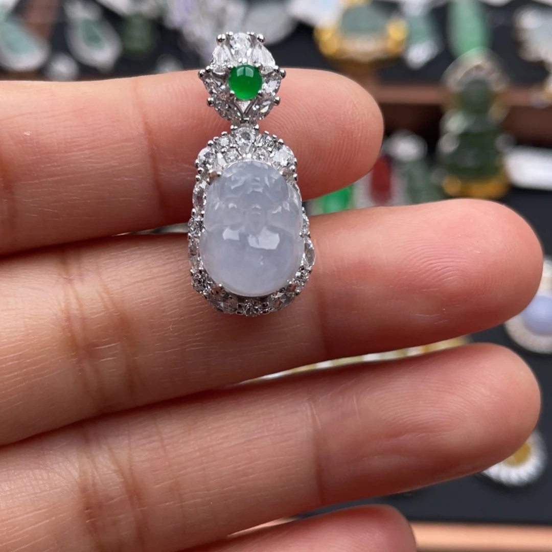 翡翠银S925镶嵌吊坠(不含链)