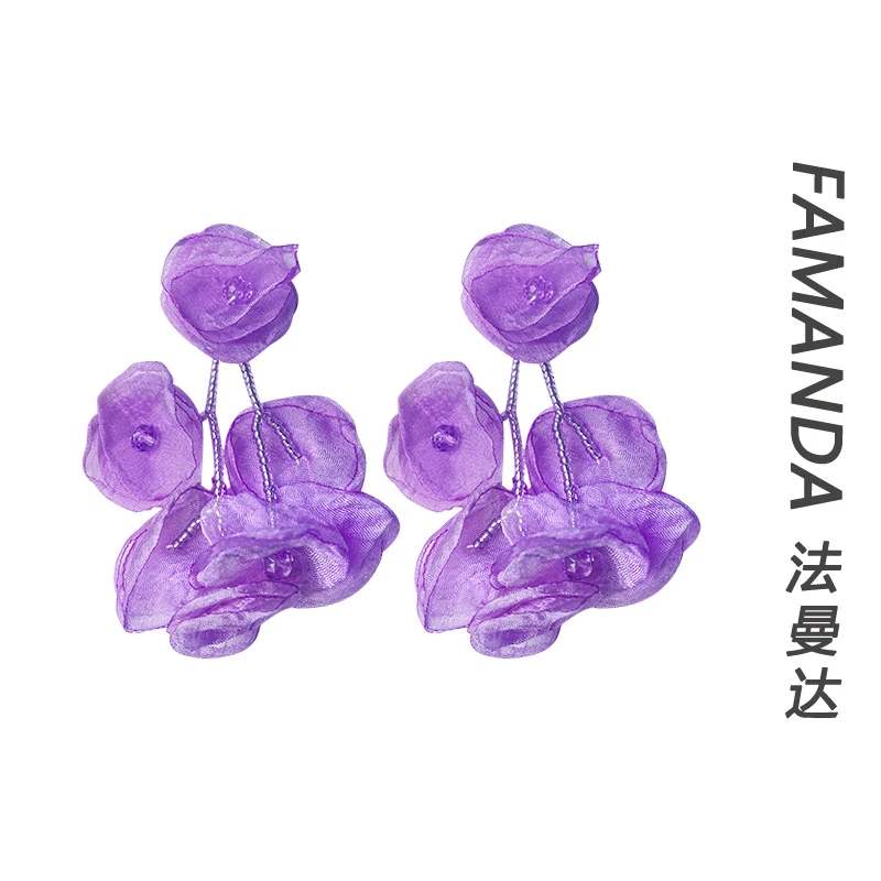 法曼达 非金属布艺耳饰 【仙女下凡】气质小众简约花朵耳环甜美百搭